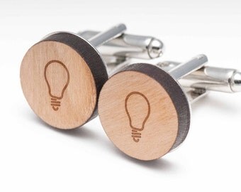 Light Bulb Wood Cufflinks Gift For Him, Wedding Gifts, Groomsman Gifts, and Personalized