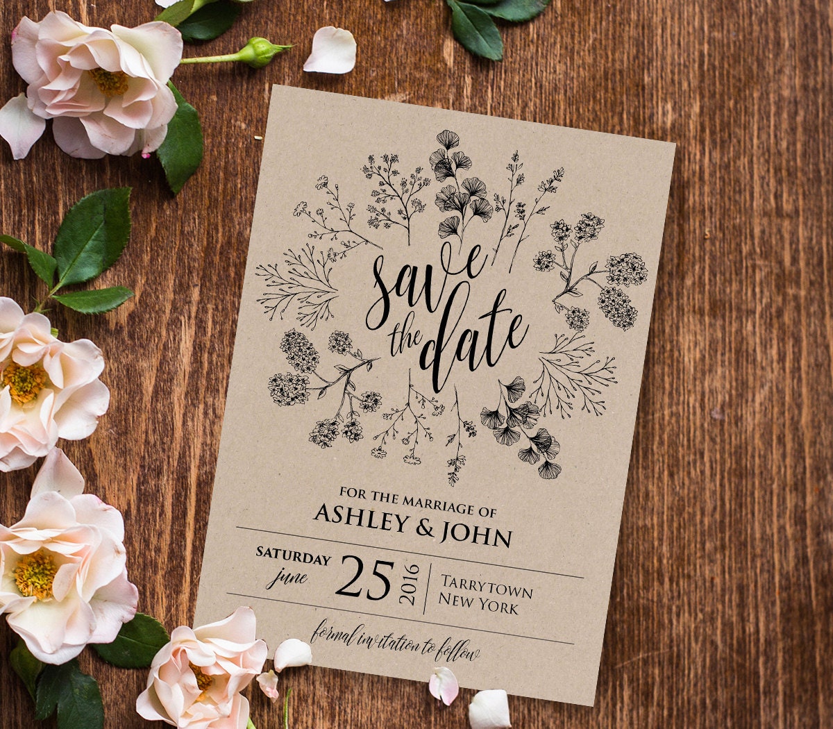 Rustic Save The Date Template Instant Download Printable Kraft 