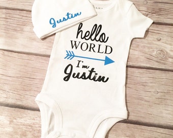 Coming Home Outfit, Newborn Outfit, Hello World, Hello World Bodysuit, LONGSLEEVE or SHORTSLEEVE, Baby Shower Gift, Bring Home Outfit