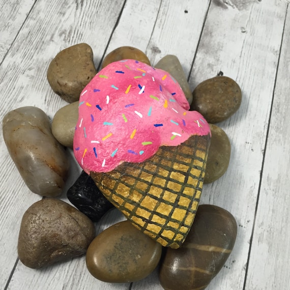 Items similar to Ice Cream Cone rock Hand painted garden rock fairy