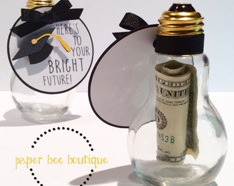 Graduation Money Holder- Glass Lightbulb Jar w/Gift Tag Card