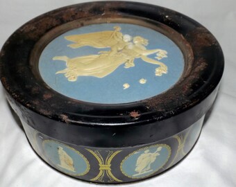 Guildcraft cameo Greek goddess on light blue lid, Greek gods on side, vintage storage, vintage cookie tin, sunshine biscuits, vintage decor