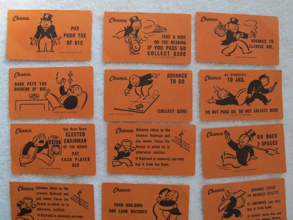 Vintage Monopoly Chance cards (set of 16) / orange Monopoly cards ...