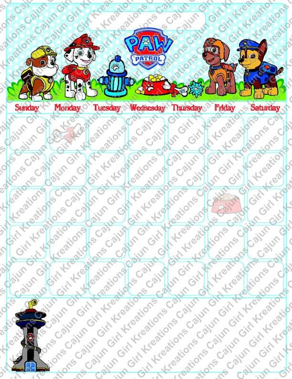 Paw Patrol Printable Calendar Print Many or by CajunGirlKreations