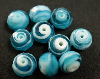 1 blue and white FACETED glass BEAD