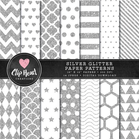 Download 14 Silver and White Glitter Pattern Papers Commercial use