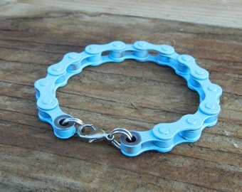 Upcycled Bike Chain Bracelet-Sky Blue