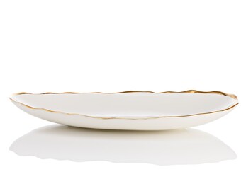 Ceramic dinner plates, oval plate, white pottery, ceramic plate, wedding plate, housewarming gift, gold ceramic, pottery plate, ceramics