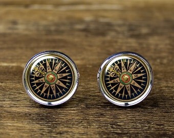 Compass cufflinks, compass jewelry, compass accessories