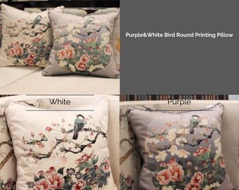 Luxury Purple/White Bird Round Printing Pillow Cover 18"X18"