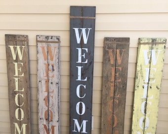 Rustic porch WELCOME sign, pallet wood, handpainted, jute wrap