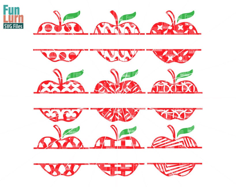 Split Apple SVG Teacher SVG Apple Monogram SVG Teacher