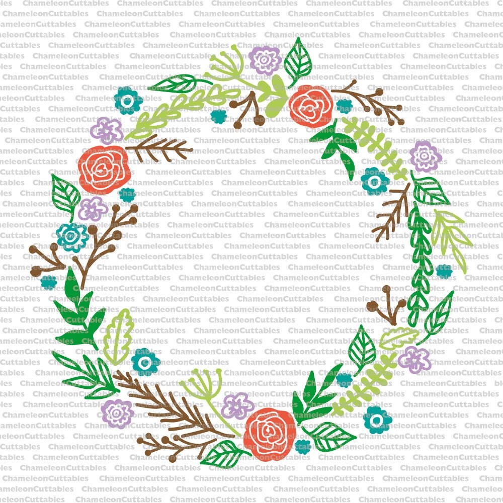 Download floral wreath design svg file for monogram rose leaves