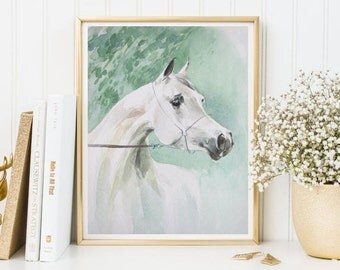Watercolor White Horse print horse art horse printable horse decor wall art horse painting watercolor print poster home decor