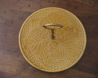 Plateau Vintage En Bois, Feuille Et Mosaïque Céramique, Pour Fromage Ou Service