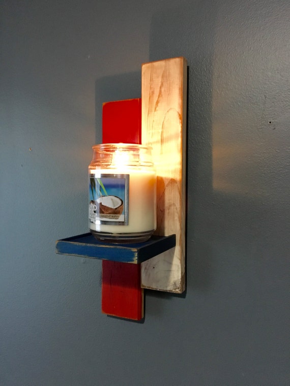 Yankee Candle Holder Reclaimed Wood Red White and Blue