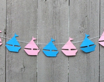Nautical Sailboat garland, Baby gender reveal decorations, Gender reveal banner, Baby Sprinkle, Pink and Blue, Sailboat, Ocean theme