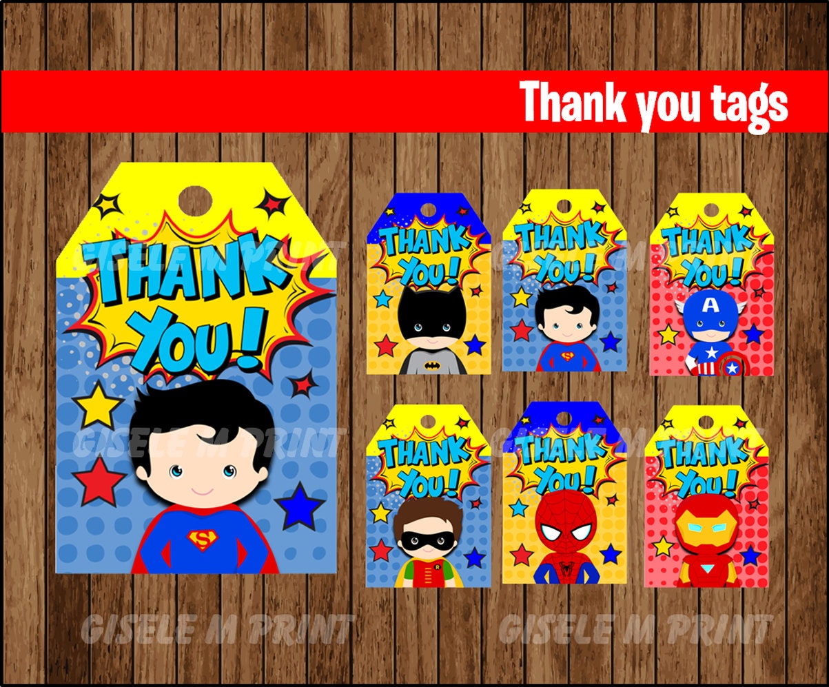 Superhero Thank You tags Printable Superhero gift tags