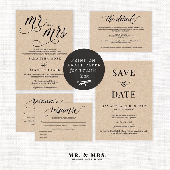 Mr. and Mrs. Wedding Invitation Set Wedding Invitation