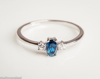 White Gold Engagement Ring - Sapphire Engagement Ring - Gemstone Engagement Ring - 14K White Gold Ring - Unique Engagement Ring