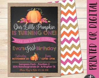 Our Little Pumpkin is Turning One Invitation, Girl Pumpkin Invitation, Fall Birthday Invitation, Pumpkin First Birthday, Pumpkin 1st