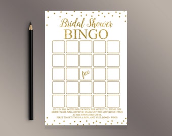 Bridal Shower Bingo Cards, Bridal Bingo, Gold confetti Bridal Shower Games Printable, Blank Bingo, Bridal Shower ideas, Shower Activity