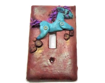 Decorative Switchplate Cover - Blue Horse Light Switch - Polymer Clay Switch Plate Cover - Boys room