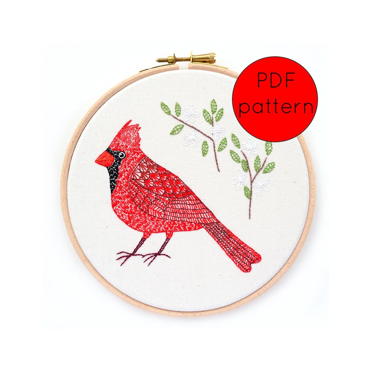 Cardinal Bird Embroidery Pattern PDF Instant Download
