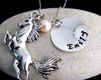 Horse Necklace, Horse Jewelry Personalized Necklace - Christmas Gift - Name Necklace-Birthstone Free Shipping In USA