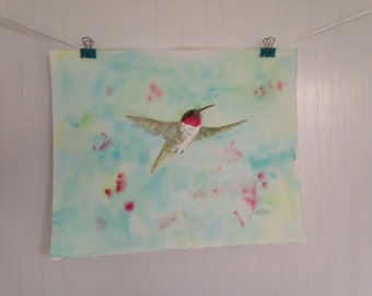 8 x 10 inch Hummingbird Painting, Hummingbird Watercolor, Original Bird Painting, Bird Art, original watercolor, Home Decor, Wall Decor