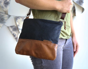 Handmade Waxed Canvas And Leather Crossbody Bags by StitchandRivet