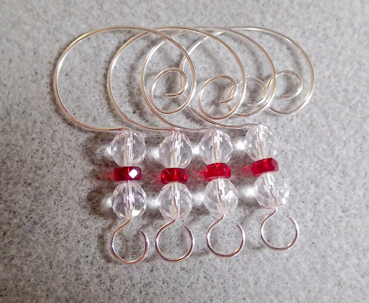 Set of 12 Beaded Ornament Hangers Hooks Enhancers Clear with