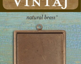 Vintaj Natural Brass Square Bezel 29.5mm, 1 Piece (P0002)