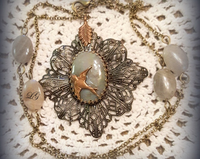 Bird Jewelry, Agate Jewelry, Labradorite Jewelry, Vintaj Jewelry, Gift for Her, Ladies Gift