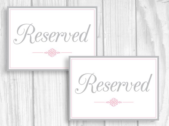 Printable 5x7 Wedding Reserved Table Signs in Gray and Light