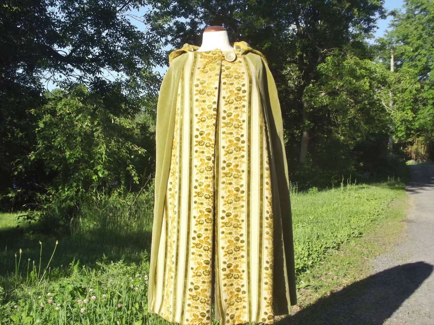 Hooded cape lined long handmade fabric piecework cloak wrap