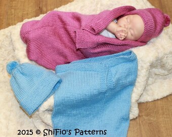KNITTING PATTERN For Baby Plain Cocoon, Papoose, Hat Knitting Pattern in 2 Sizes PDF 332 Digital Download