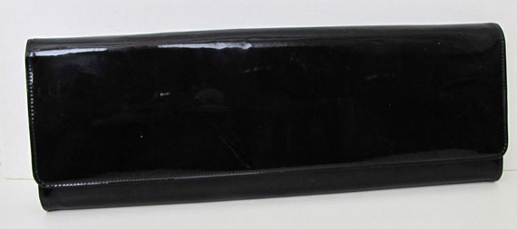 Vintage Long Black Patent Leather Clutch Purse Extra Long