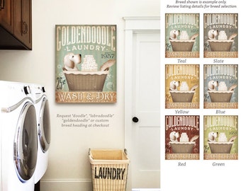 Doodle labradoodle goldendoodle dog Laundry Company basket illustration graphic art on canvas by stephen fowler