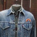 Vintage Levis Jean Jacket Rainbow patch Worn Faded blue denim Trucker 1970s small e M 40 Levi Boyfriend denim jean jacket
