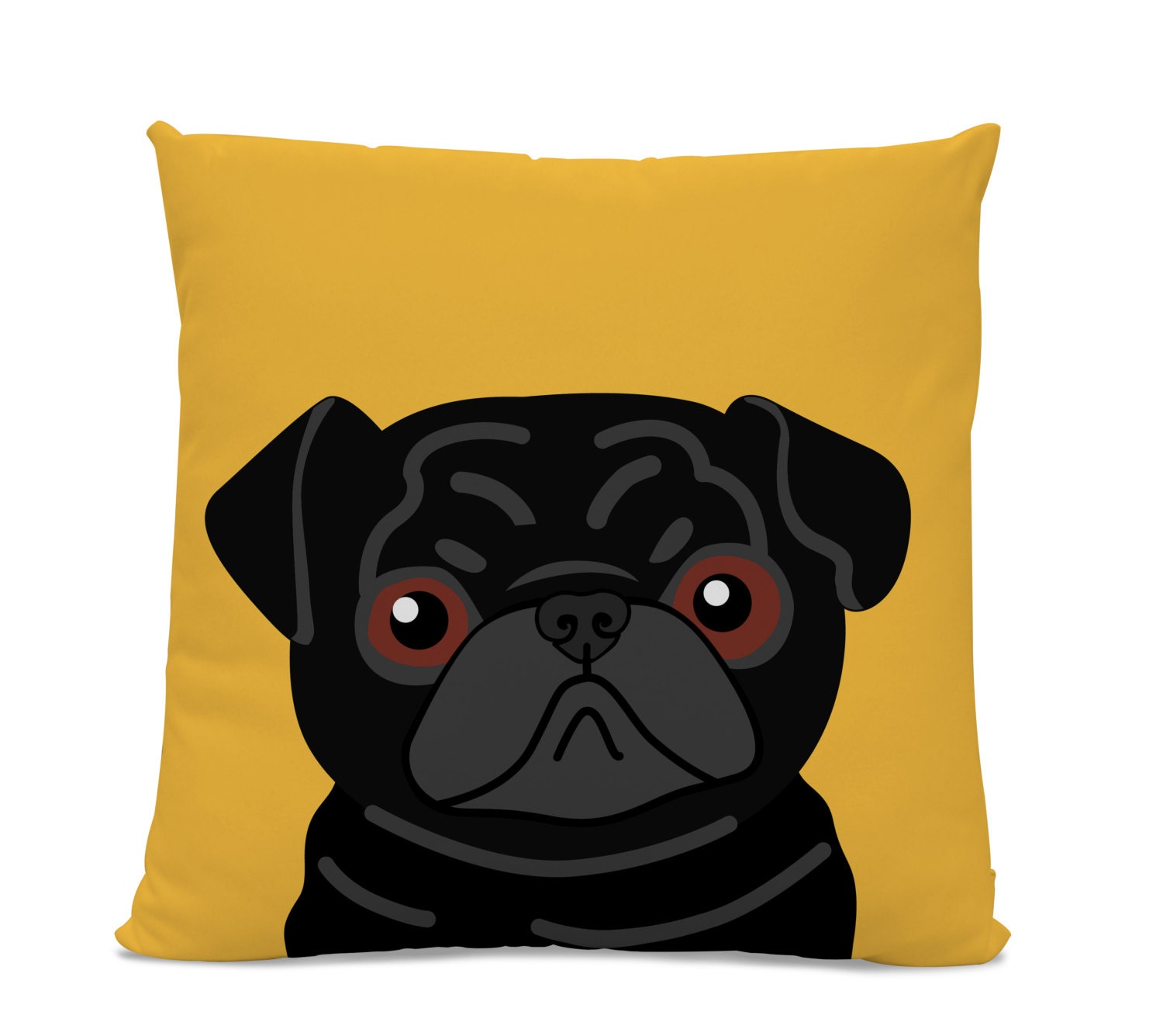 zippered cover square pillow Pug Pillow Black Pug Yellow Pug Dog on Pillow Pillow