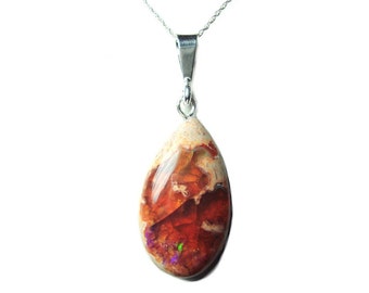 Mexican fire opal pendant with chain by perkicreations on Etsy