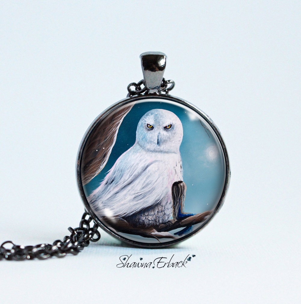 White Snowy Owl Necklace Art Pendant For Women Jewelry