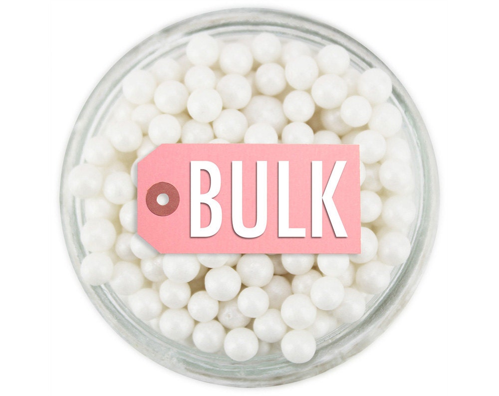 Pearly White Sugar Pearls BULK (1lb) edible shimmer bright white