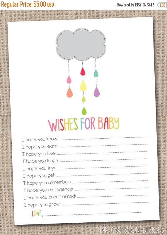 20% OFF SALE Printable Baby Wishes Card by InkObsessionDesigns