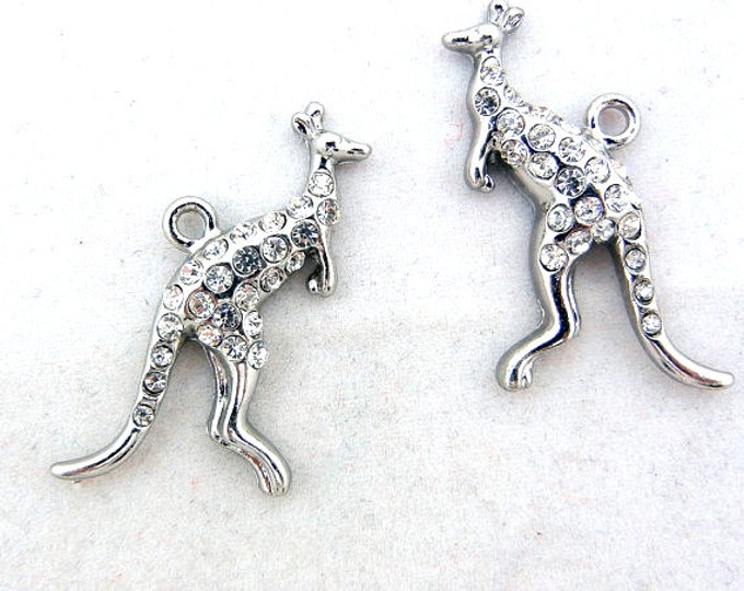 Pair of Silver-tone Kangaroo Charms with Rhinestones