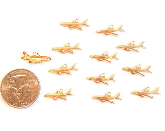12 Tiny Brass Airplane Charms