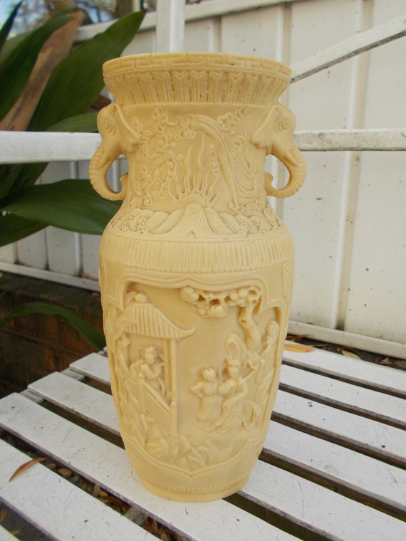 Chinese or Japanese Elephant Handle Vase Carved by prissyantiques