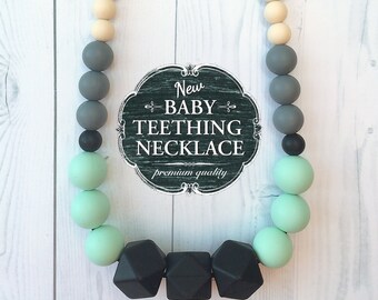 Free Shipping in Canada - Baby Teething Necklace Silicone Nursing Necklace - Black, Mint, Grey and Cream