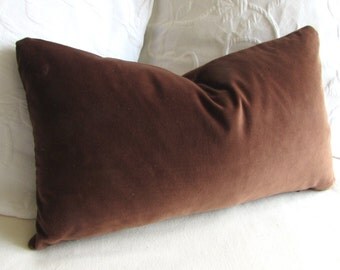 VELVET decorative Pillow 12x20 includes insert chocolate brown velvet fabric